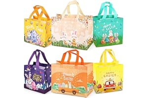 UNIFUN 6 x Ostereiersuche-Taschen mit Griffen, Verschiedene Größen, Häschen Karotten Küken Ei Taschen, Oster Leckerei Taschen, Non-Woven Ostertaschen zum Verpacken von Geschenken, Eiersuche, Partyzubehör