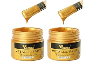 VGSEBA Vernice acrilica color oro metallizzato, certificata, atossica, non sbiadisce, pigmenti ricchi per pittori, ideale per tela, legno, argilla, tessuto, forniture artigianali (2 x 125 ml)
