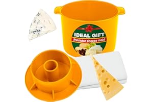 PETRISTOR Moule à fromage avec un suiveur - Kit de fabrication de fromage - Fournitures de fabrication de fromage - Ensemble de fromage pour presse - Paneer Maker - 0,48 gal - 1,8 l - Jaune