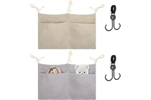 HENGBIRD Wiszący organizer do łóżeczka dziecięcego, 2-częściowy zestaw – 2-częściowy organizer do łóżeczka dziecięcego, łóżeczka dostawnego, łóżeczko dziecięce z haczykami – podwójna kieszeń na pieluchy