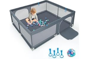 COSTWAY Kojec dla niemowląt 200 x 180 cm, składany, z 50 piłkami oceanicznymi i 4 uchwytami, kratka do raczkowania z oddychającą siatką i drzwiami