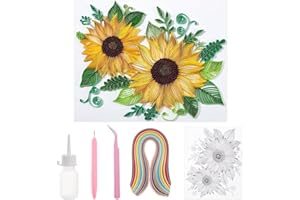 PH PandaHall Paper Quilling Kit 360pcs Paper Quilling Strips Sunflower Quilling Patterns Template Board Quilling Patterns DIY Crafts Set for Beginner Adults (No Glue), 24.5x21cm