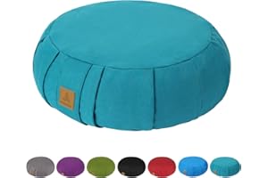 FelizMax Round Buckwheat Meditation Cushion, D=38cm H=14cm Zafu/Zabuton Meditation Pillow, Yoga Bolster, Floor Pouf, Zippered Organic Cotton Cover, Machine Washable, Crescent Yoga Pillow -Large Size