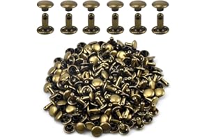 CHANGRONGSHENG 100pcs Double Cap Leather Rivets - Tubular Metal Studs, Round & Flat Rivets - Antique Bronze & Copper - Double Sided Snap Button Fastener for DIY Leather Craft, Clothes, Bag & Shoes Decoration