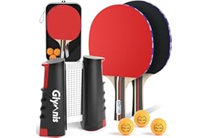 Glymnis Set da Ping Pong,Ping Pong Set da Tavolo Portatile con Rete da Ping Pong Retrattile,Racchette da Ping Pong,Palline da Ping Pong a 3 Stelle e Borsa per Riporre,Per principianti,professionisti