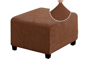 MULARE rutschfeste Fußstützenbezüge, Stretch-Ottoman-Fußhocker-Überzug, Hocker-Schutzbezug mit elastischer Unterseite, staubdichte, abnehmbare, waschbare Fußstützen-Pouff-Bezüge,Hellbraun,M