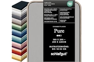 ‎SCHLAFGUT schlafgut Pure Spannbettlaken 95% Mako Bio Baumwolle & 5% Elasthan Made in Green by Oeko TEX (180x200cm bis 200x220cm Matratzenhöhe von 18 bis 35 cm, Grey Light)