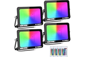 Willpower 4PCS Foco LED RGB 100W 10000LM Proyector LED Exterior Cambio de Color RGBW Con Control Remoto, Función de Memoria, 16 Colores y 4 Modos, Impermeable Iluminación para Fiestas Jardín Terraza