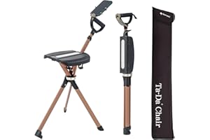 STEP2GOLD Ta-Da Chair Series 2 PRO MAX - Walking Stick with Seat, Lightweight Aluminium Pole Frame & Sturdy Foldable Stool (up to 182kg), Easy Folding Design, Ideal for Hiking & Outdoors - Black, Adjustable