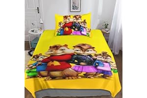 GOOSMI Alvin And The Chipmunks Copripiumino 2 Pezzi Set Di Biancheria Da Letto Stampati in 3D,Personaggi animati Copripiumino in Microfibra Con Cerniera E Federa Per Adulti E Bambini Single（135x200cm）