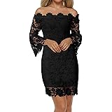 Auxo Women Off Shoulder Pencil Dress Vintage Floral Lace Long Sleeve Mini Dress Cocktail Party Swing Dress