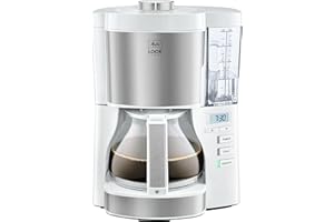 Melitta Look V Timer 1025-07, Cafetera Goteo, AromaSelector, Cafetera Programable, Depósito de Agua Extraíble, Protección 3 en 1 Anti Cal, Moderna, 1,25 Litros, 10 Tazas, Filtros 1x4, 1080W, Blanco