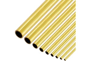 Mardatt 9 Pcs 9 Sizes Brass Round Tube Set, 2mm 2.5mm 3mm 3.5mm 4mm 5mm 6mm 8mm 9mm OD x 0.5mm Wall Thickness 300mm Length High Strength Seamless Straight Pipe Tubing for Hobby Model