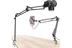 CACENCAN Overhead Kamera Stativ [40 cm erhöhen]-Professioneller Kamera Ständer Flexibel Gelenkarm Tisch Halterung Gewinde und 1/4''Schrauben Adapter für Telefon-Videoaufzeichnung Live-Stream