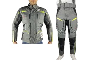 WinNet Tuta Completo Moto in Cordura Giacca e Pantalone con Protezioni Omologate C.E. impermeabile anti acqua pioggia e freddo 4 stagioni invernale ma sfoderabile in primavera estate JT Fluo