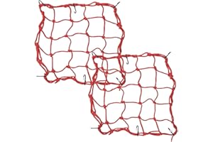 PEIXIONG Paquet de 2 Rouge 6 Crochet 15"x15"(40x40cm) Filet de Chargement de Moto pour Casque Motos Élastique Cordon de Chargement Filet de Chargement Bagages Filet Élastique de Rangement Arrimage Réglable