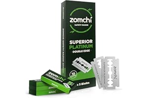 ZOMCHI Ostrza do golenia o podwójnej krawędzi, 50 sztuk żyletek do golenia, Pasuje do wszystkich standardowych maszynek do golenia o podwójnej krawędzi