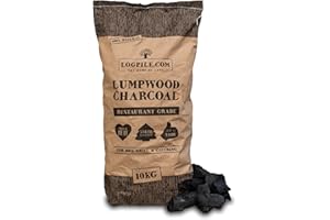 Logpile - Lumpwood Charcoal for BBQs (1x10kg) | Premium Restaurant Grade Smokeless Coal for Barbecues, Smoker & Pizza Oven | Big Chunks for Long-Burning Fuel, Perfect for Outdoor Cooking | 70L Bag