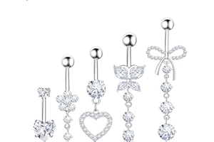 Yamobi Kolczyk do pępka 14 g, zwisający pępek, 10 mm, stal chirurgiczna, wiszący, srebrny, złoty, kwiat, motyl, serce, pępek, biżuteria dla kobiet