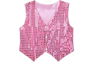 YiZYiF Enfant Garçon Gilet Veste à Paillettes Brillant Manteau sans Manche Chemise Vestons Costume Carnaval Performance Danse Hip-hop Moderne Mariage Cérémonie