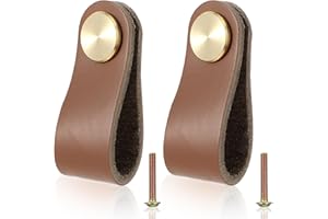 JIEYAO Skórzane gałki do komody, 2 szt. uchwytów do szuflad, ręcznie robione uchwyty z czystej skóry, miękkie gałki do szafy, drzwi szafy, do szafy, kuchni, szafy, 2 szt., jasnobrązowe