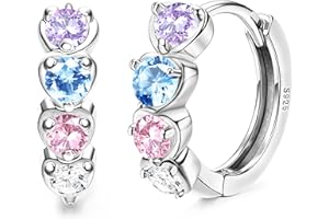 KRFY S925 Sterling Silver Heart Hoop Earrings for Girls Silver Pink Blue Purple Cubic Zirconia Small Hoop Earring Tiny Cute Huggie Cartilage Hoop Earrings for Women Kids