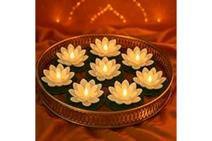 Hortsun 12 Pcs Floating Lotus Lights with Batteries Lily Pads Pool Flowers Diwali Pooja Decorations Floating Candles Decor for Pool Pond Outdoor Indoor(5.91 Inch,White)