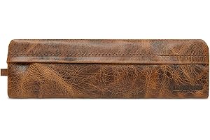 LEABAGS Piórnik skórzany, mały, z prawdziwej skóry, do pracy, na uczelnię, do szkoły, piórnik na długopisy, skórzany piórnik, rozmiar S, brązowy marmur