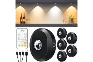 WILLED Under Cabinet Kitchen Lights Rechargeable, LED Puck Light with Remote Control, 3 Color Temperatures, Timing Function, Stick on Lights for Cupboards, Cabinets and Closet (6 Pack)