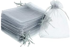 EMSIA Organza Bags 9 x7 cm Gift Wedding Favour Jewellery Pouches,Small Party sweet Bags, Drawstring Perfect small for sunflowers seeds or lavender bags. great for (7 x 9 cm - 10, Silver)