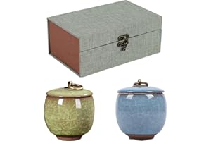 LYLQMY Small Ceramic Memorial Mini Ashes Urns for Human or Pet, Holding 5.5 Cubic Inches, Beautiful Sharing Funeral Urns with Exquisite Box (Green + Light Blue)