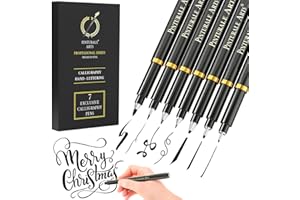 Pinturale Arts® Set 7 Pennarelli Lettering | Kit Penne Lettering Professionali | Inchiostro Nero Professionale a Lunga Durata Ideali per Lettering, Calligrafia, Disegno, Manga, Illustrazioni