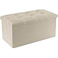 Ottoman Storage Box - Large Foldable Storage 76W x 38D x 38H CM - Great Toy Storage Box with Lid for Bedroom, Living Room & Footstool - Beige Ottoman Box by Aliza