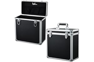 STAGIANT Vinyl Record Storage Case LP Storage Box Record Box Portable Album Collection Display Box Water Resistant Organizer Storage Holds 50 Valuable Records 7/10/12 Inch with Mesh Bag, Black and Silver