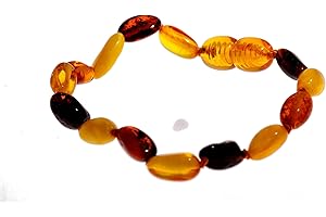 SILVERAMBER JEWELLERY UK SilverAmber - Cavigliera in ambra baltica, realizzata a mano, 100% vera ambra di grano, qualità premium, misure 11-20 cm