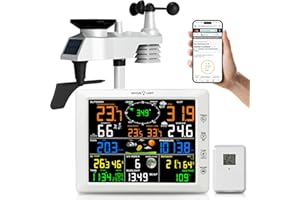 Urageuxy Station Meteo Interieur Exterieur Sans Fil, Station Meteo Connectée avec Ecran HD 20,5 cm, Pluviomètre, Anémomètre, Thermohygromètre, UV, Prévisions Météo, Barometre, Phases de Lune