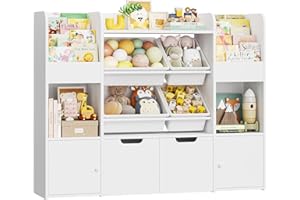 FOREHILL Mueble Juguetes Organizador, Mueble Almacenaje Juguetes, Librería Infantil Montessori, Estantería Infantil para Jugetes y Libros, Organizador Juguetes Infantil, con 4 Cajas (Blanco)