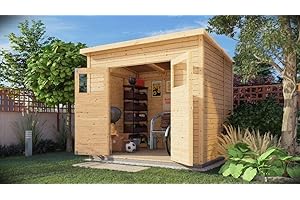 ‎ALPHOLZ Alpholz Gerätehaus Mollie 251x199 cm Fichtenholz 14 mm Wandstärke Pultdach Holzhaus mit Montagematerial