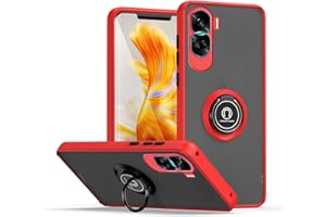 HAOYE Funda para Honor 90 Lite, Shockproof Translúcido Carcasa con Giratorio Anillo Kickstand, Hard PC y Silicona TPU Tough Armor Case Cover. Rojo