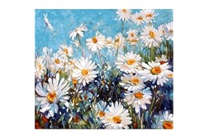 Malowanie Według Numerów Dorosłych, CAYUDEN 40x 50 cm Kwiaty Akrylowe Malowanie Według Numerów dla Dorosłych Początkujący Dzieci z 3 Pędzlami Stokrotki Flowers Paint by Numbers Kits Adults