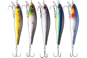 TUXIBIN Juego de 5 señuelos de pesca Topwater, 8,6 cm, 9,3 g, anzuelo de pesca giratorio, para agua dulce, agua salada, carpa, lubina, lucio, TXB5-3