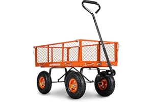 SuperHandy Wagon Utility Cart Handkarre Manuell Heavy Duty Rasen Garten mit abnehmbaren Seitenmaschen 180 kg maximale Kapazität, Schwarz