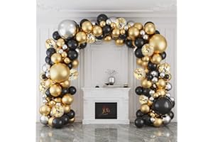 PATIMATE Kit arco per palloncini, 127 pezzi nero oro argento kit ghirlanda ad arco con palloncini per compleanno, per uomini ragazz feste di compleanno matrimoni lauree anniversari pensionamenti Capodanno