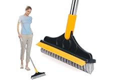 Zulaxy Bathroom Cleaning Brush with Wiper, 2 in 1 Bathroom Brush with Long Rotatable 120° Handle for Tiles, Floor, Wiping, Sc