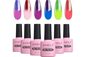 AIMEILI Vernis Semi Permanent Caméléon Thermique Température Changement 6 Couleurs 10ml, Lot Vernis à Ongles Gel UV LED Soak Off Manucure - Kit 15