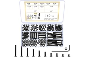 woshilaoDS 160 Pièces M6 Boulons Vis à Six Pans Creux, M6 Vis et écrous Set, Boulons à Tête Ronde Tete Cylindrique à Tête Hexagonale et écrous Assortiment Kit, Noire