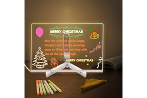 Eucomir Acrylic LED Writing Message Board 7 Colors Pen/Stand,Acrylic Dry Erase 30x20CM,Desktop Note Memo Illuminated Wordpad,Arts Doodle Notepad Light up Home School Office, White