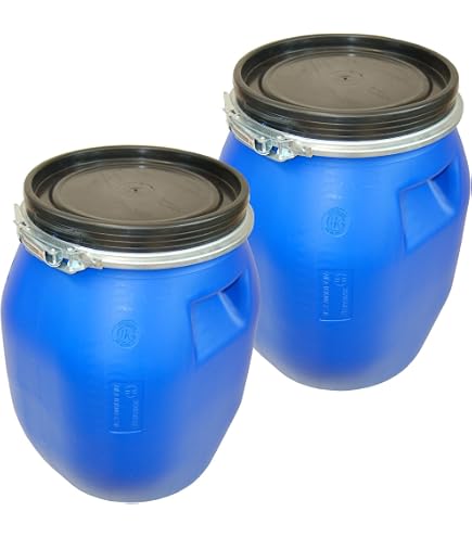 Lot De 4 Fûts En Polyéthylène 30L Bleus - Qualité Alimentaire, Couvercle étanche - Pour Stockage Liquide Ou Solide