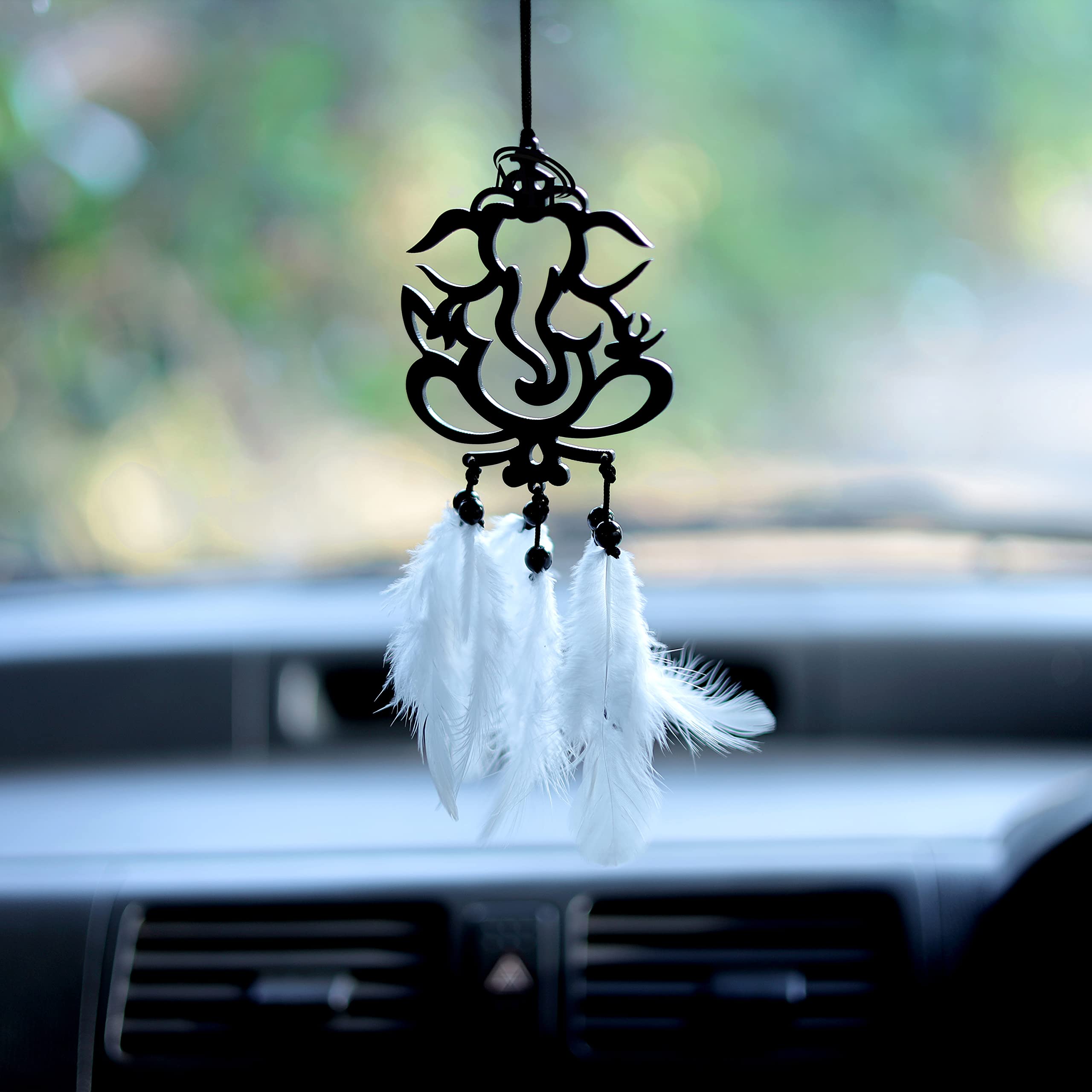 MH VILLA Acrylic Ganesha Car Hanging, Dream Catcher For Car, Car Mirror Hanging Accessories Interior, Ganesha Hanging For Car