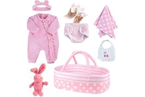 BABESIDE 8 Piezas de Ropa para Muñecas Reborn con Cuna para Muñecas de 17 a 22 Pulgadas Ropa para Muñecas Accesorios de Vvestir. (Ropa de muñeca Rosa)